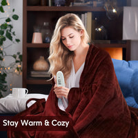 SUMKEA 72"L x 84" W Heated Blanket, Fast Heating, Machine Washable, Warm and Cozy,Red