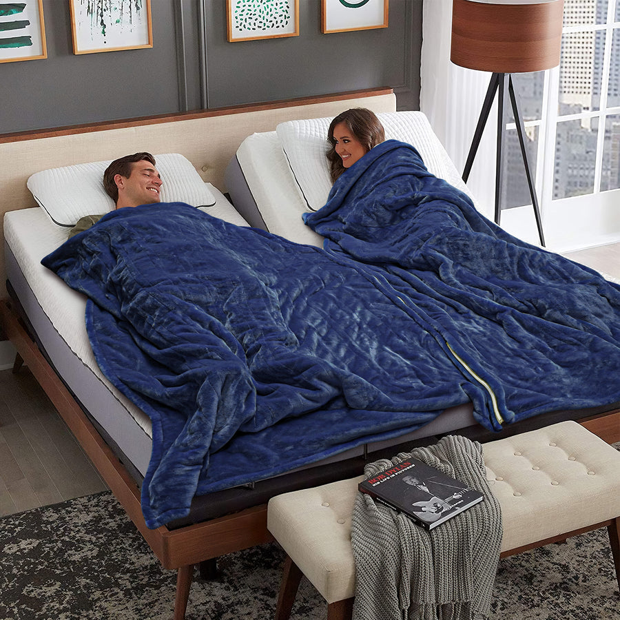 Sumkea 2-in-1 Heated Blanket, Double Controller, Detachable to Two Blanket, Navy Blue