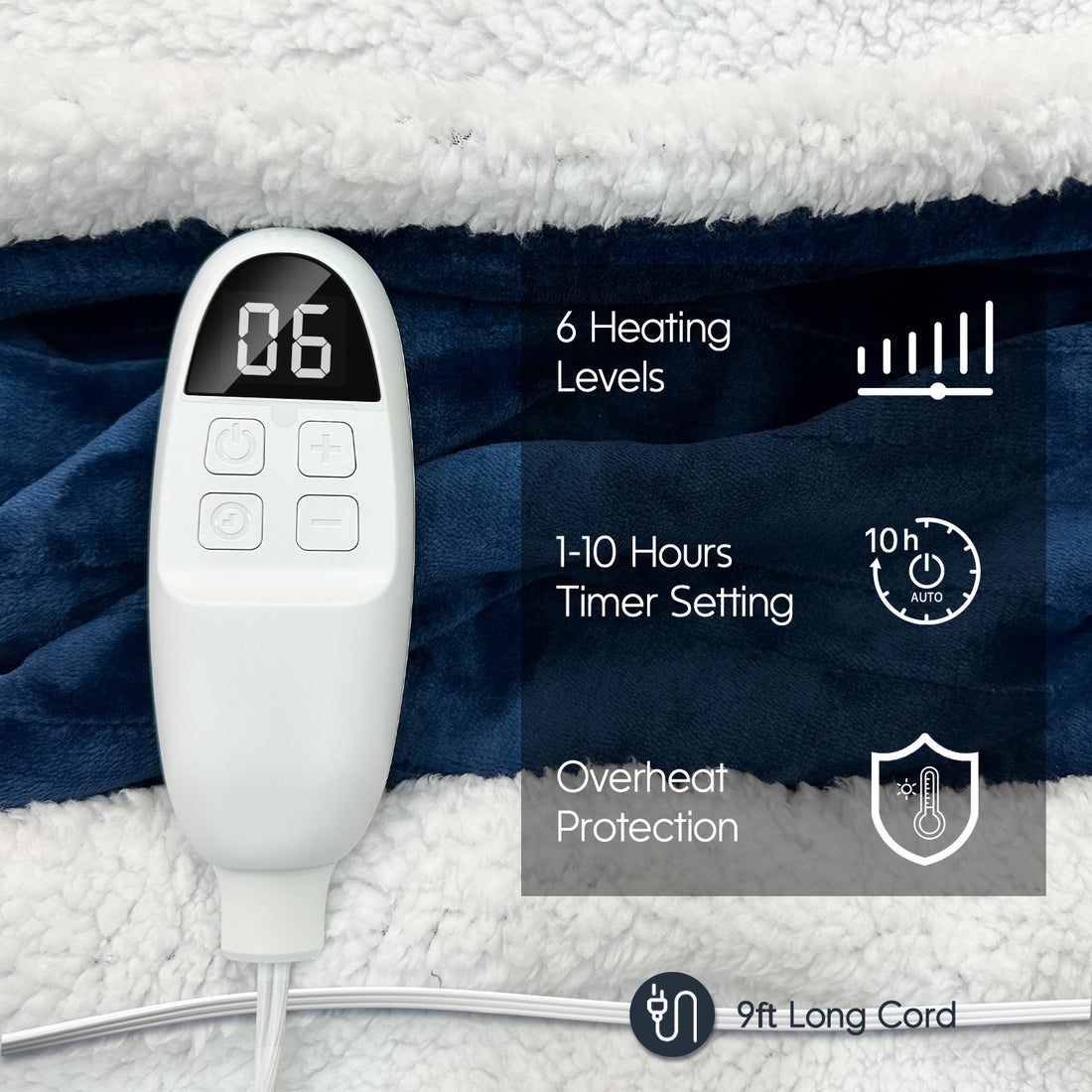 Sumkea 2-in-1 Heated Blanket, Double Controller, Detachable to Two Blanket, Navy Blue