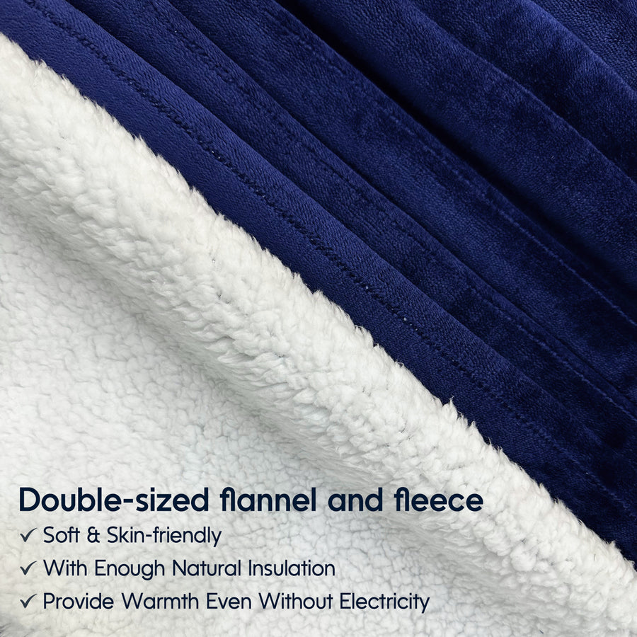 Sumkea 2-in-1 Heated Blanket, Double Controller, Detachable to Two Blanket, Navy Blue