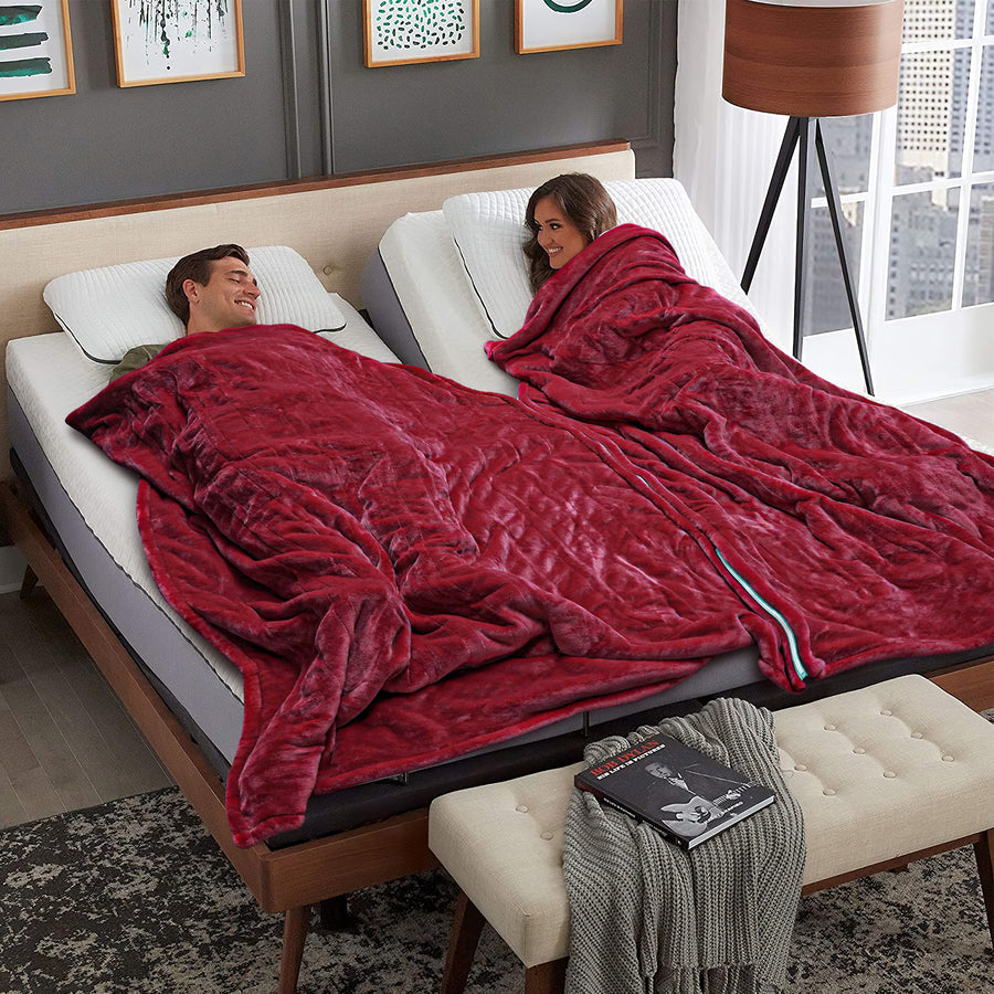 Sumkea 2-in-1 Heated Blanket, Double Controller, Detachable to Two Blanket, Red Velvet