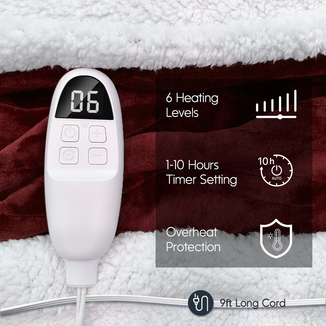 Sumkea 2-in-1 Heated Blanket, Double Controller, Detachable to Two Blanket, Red Velvet