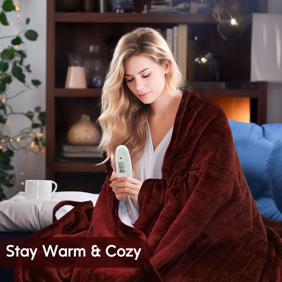 SUMKEA 72"L x 84" W Heated Blanket, Fast Heating, Machine Washable, Warm and Cozy,Red