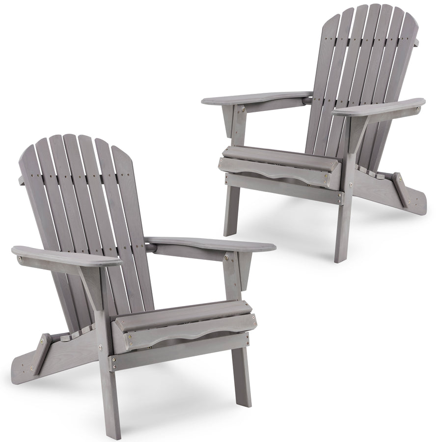 SUMKEA Patio Chair Set of 2 - Folding Adirondack Chair Lounge Chair for Outdoor Gray