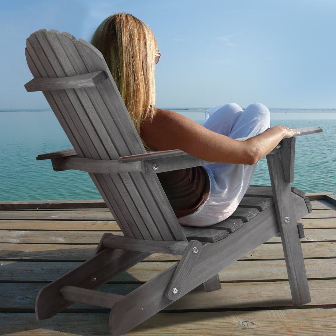 SUMKEA Patio Chair Set of 2 - Folding Adirondack Chair Lounge Chair for Outdoor Gray
