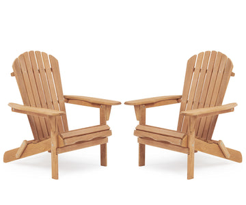 SUMKEA Patio Chair Set of 2 - Folding Adirondack Chair Lounge Chair for Outdoor Brown
