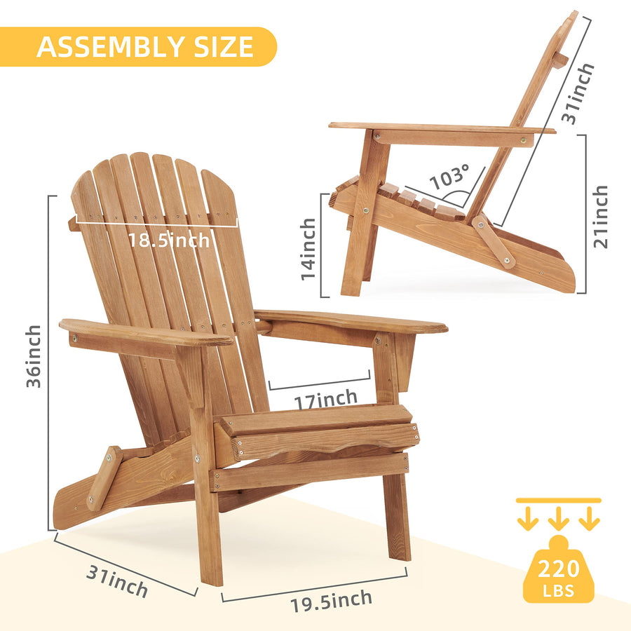 SUMKEA Patio Chair Set of 2 - Folding Adirondack Chair Lounge Chair for Outdoor Brown