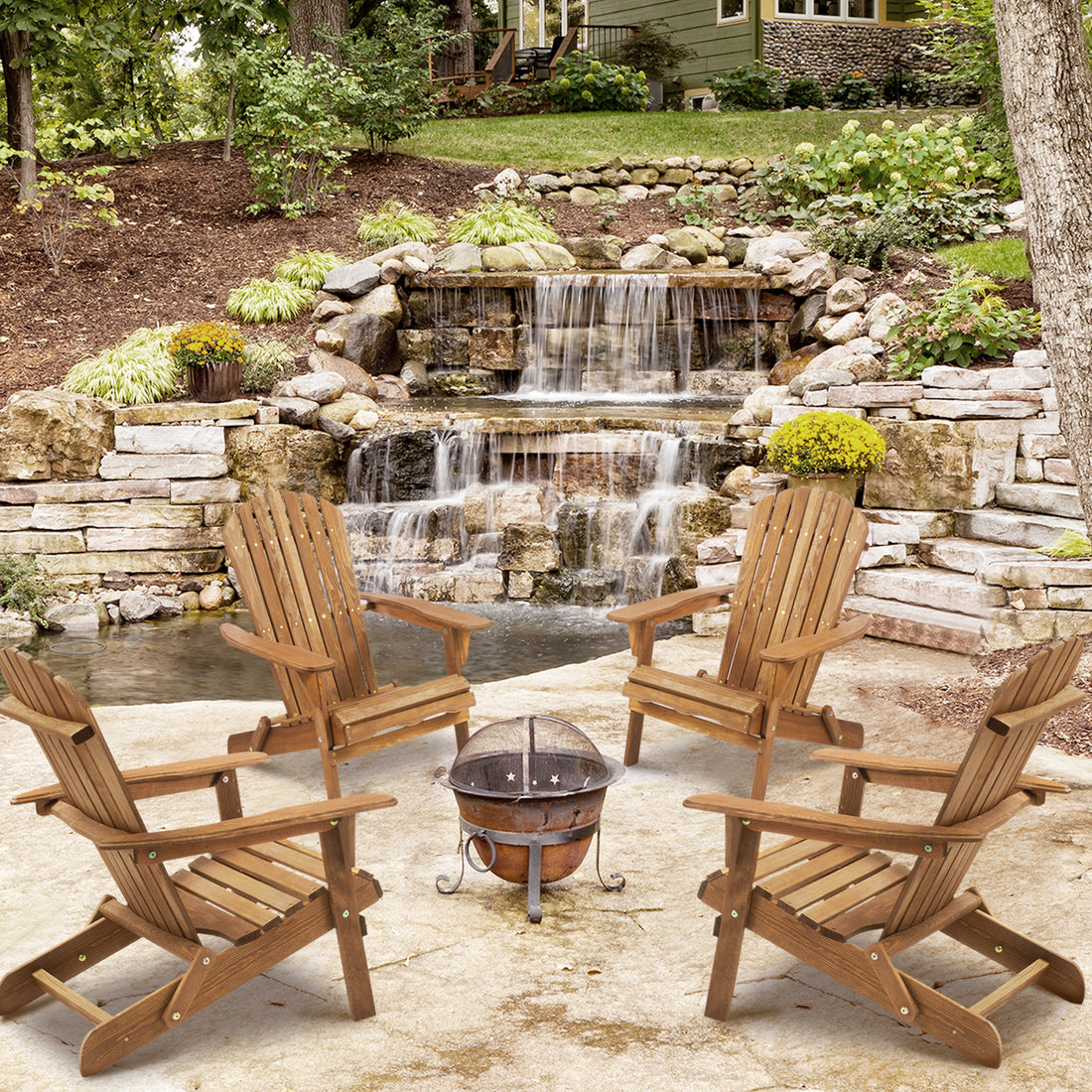 SUMKEA Patio Chair Set of 2 - Folding Adirondack Chair Lounge Chair for Outdoor Brown