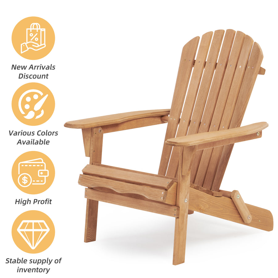 SUMKEA Patio Chair Set of 2 - Folding Adirondack Chair Lounge Chair for Outdoor Brown